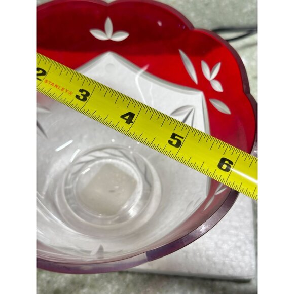 Lenox Crimson Splendor Serving Bowl Burgundy Glass Romania Floral Etched Holiday - Picture 4 of 6
